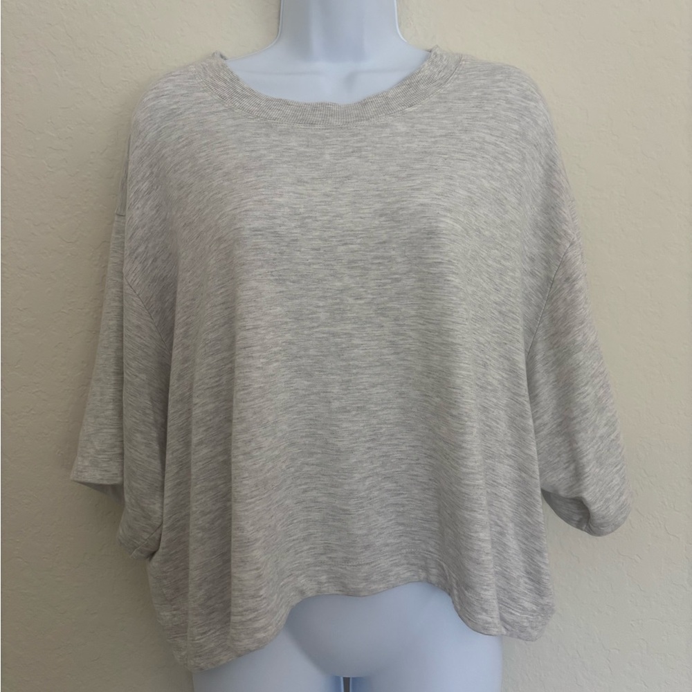 Athleta Bliss Cropped Gray Sweatshirt Top Large